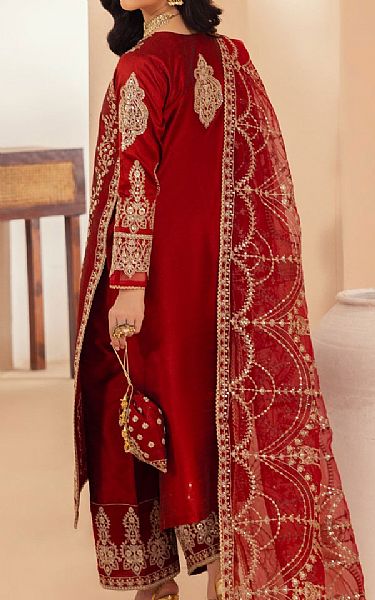 Mohagni Red Raw Silk Suit | Pakistani Embroidered Chiffon Dresses USA- Image 2
