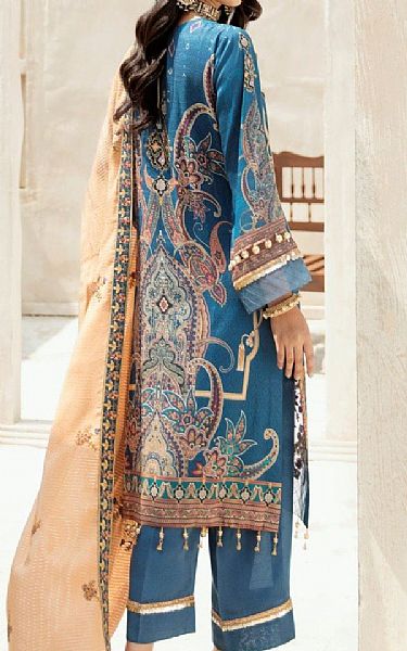 Mohagni Denim Blue Raw Silk Suit | Pakistani Dresses in USA- Image 2