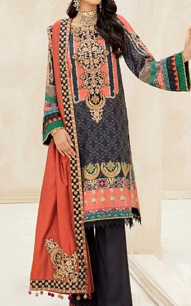 Mohagni Charcoal Raw Silk Suit | Pakistani Dresses in USA- Image 1