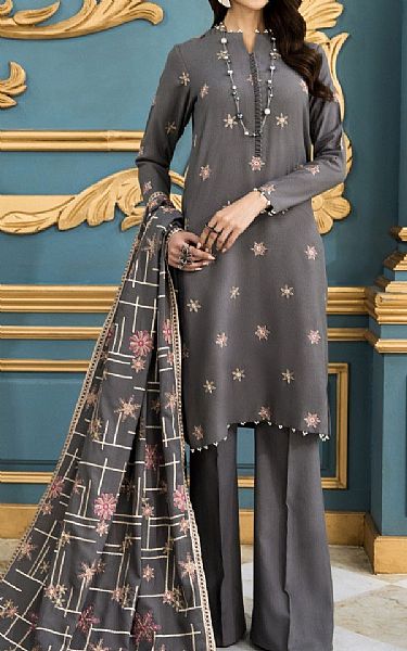 Mohagni Dark Grey Dhanak Suit | Pakistani Dresses in USA- Image 1