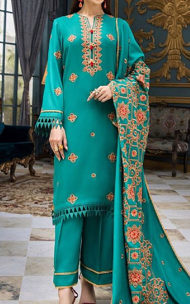 Mohagni Cyan Dhanak Suit | Pakistani Dresses in USA- Image 1