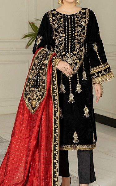 Mohagni Black Velvet Suit | Pakistani Winter Dresses- Image 1