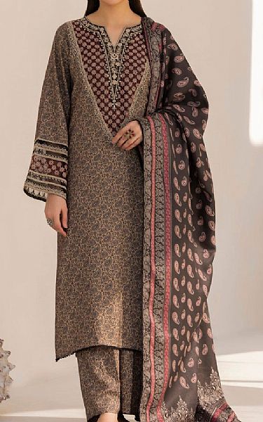 Mohagni Grey/Tan Dhanak Suit | Pakistani Winter Dresses in USA- Image 1