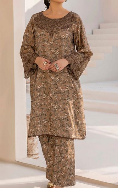 Mohagni Beige Dhanak Suit (2 Pcs) | Pakistani Winter Dresses in USA- Image 1