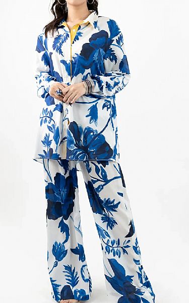 Mor To Go Blue Floral Co-ord Se | Pakistani Pret Wear Clothing by Mor To Go- Image 1