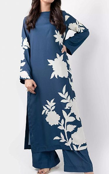 Mor To Go Long Navy Floral | Pakistani Pret Wear Clothing by Mor To Go- Image 1