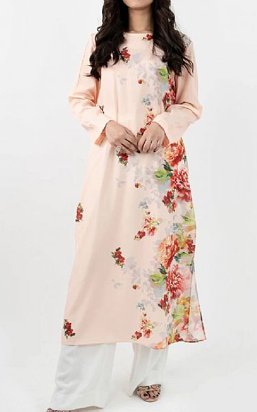 Mor To Go Long Peach Floral | Pakistani Pret Wear Clothing by Mor To Go- Image 1