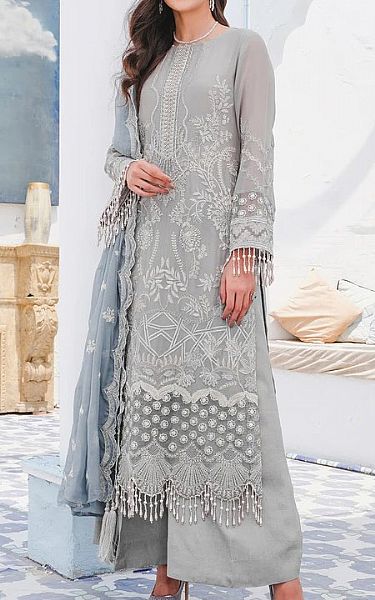 Motifz Grey Crinkle Chiffon Suit | Pakistani Dresses in USA- Image 1