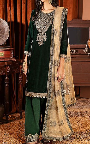 Motifz Dark Green Velvet Suit | Pakistani Dresses in USA- Image 1