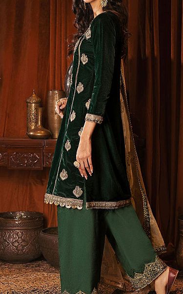 Motifz Dark Green Velvet Suit | Pakistani Dresses in USA- Image 2
