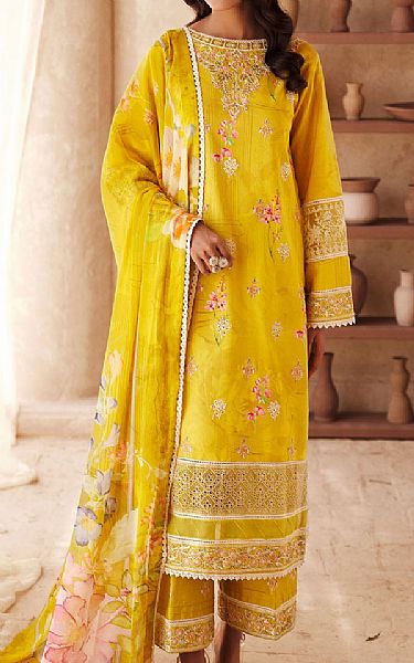 Motifz Mustard Lawn Suit | Pakistani Lawn Dress in USA- Image 1