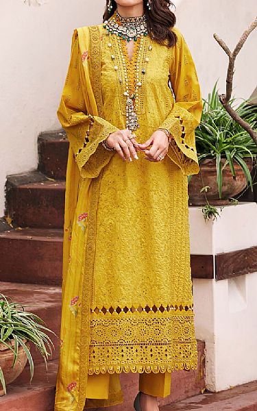 Motifz Saffron Yellow Lawn Suit | Pakistani Lawn Suits- Image 1