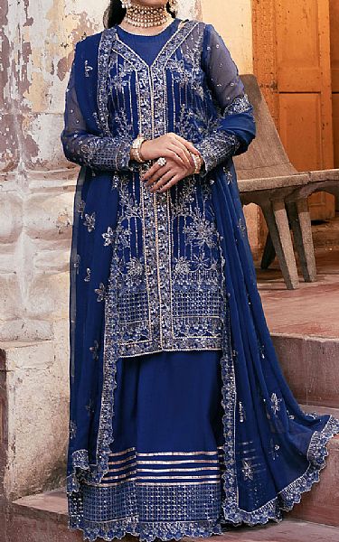 Motifz Royal Blue Organza Suit | Pakistani Embroidered Chiffon Dresses USA- Image 1