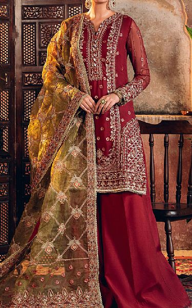 Motifz Crimson Crinkle Chiffon Suit | Pakistani Embroidered Chiffon Dresses USA- Image 1