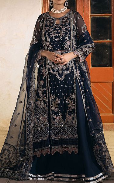 Motifz Navy Crinkle Chiffon Suit | Pakistani Embroidered Chiffon Dresses USA- Image 1