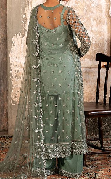 Motifz Sage Green Net Suit | Pakistani Embroidered Chiffon Dresses USA- Image 2