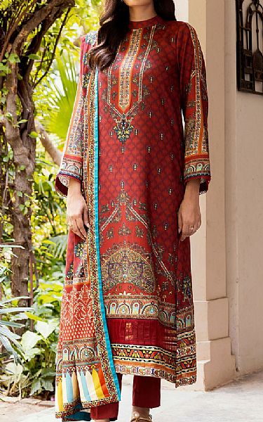 Motifz Rust Linen Suit | Pakistani Winter Dresses in USA- Image 1