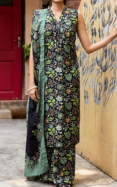 Motifz Black/Pistachio Cambric Suit | Pakistani Winter Dresses in USA- Image 1