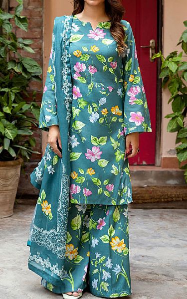 Motifz Dark Turquoise Cambric Suit | Pakistani Winter Dresses in USA- Image 1