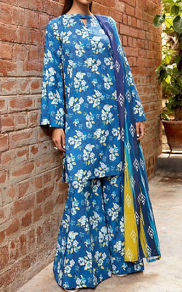 Motifz Cornflower Blue Cambric Suit | Pakistani Winter Dresses in USA- Image 1