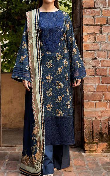 Motifz Navy Cambric Suit | Pakistani Winter Dresses in USA- Image 1