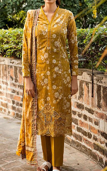 Motifz Mustard Cambric Suit | Pakistani Winter Dresses in USA- Image 1