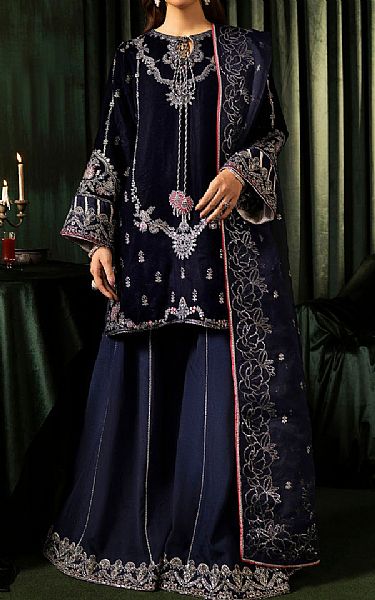 Motifz Dark Blue Velvet Suit | Pakistani Winter Dresses in USA- Image 1