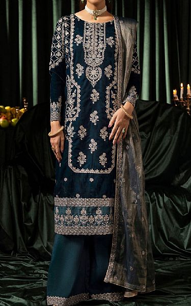 Motifz Teal Velvet Suit | Pakistani Winter Dresses in USA- Image 1