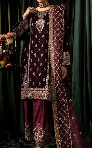 Motifz Wine Velvet Suit | Pakistani Winter Dresses in USA- Image 1