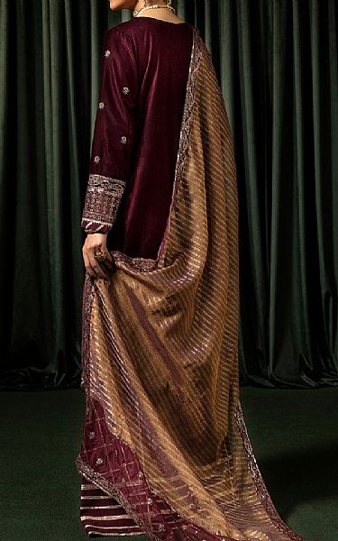 Motifz Maroon Velvet Suit | Pakistani Winter Dresses in USA- Image 2
