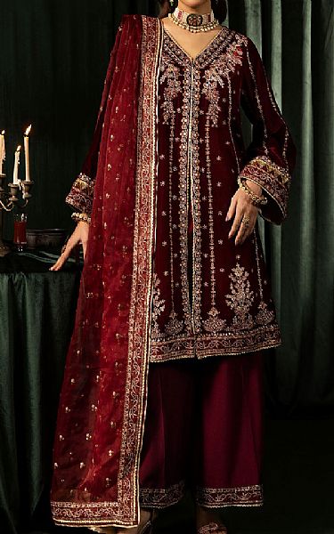 Motifz Wine Velvet Suit | Pakistani Winter Dresses in USA- Image 1