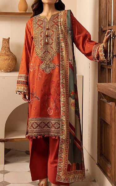 Motifz Safety Orange Lawn Suit | Pakistani Lawn Dress in USA- Image 1