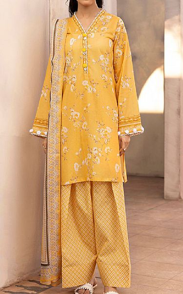 Motifz Mustard Lawn Suit | Pakistani Lawn Dress in USA- Image 1