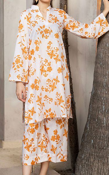 Motifz White/Mustard Lawn Suit (2 Pcs) | Pakistani Lawn Dress in USA- Image 1