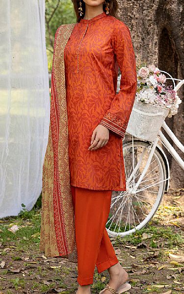 Motifz Orange Lawn Suit | Pakistani Lawn Dress in USA- Image 1