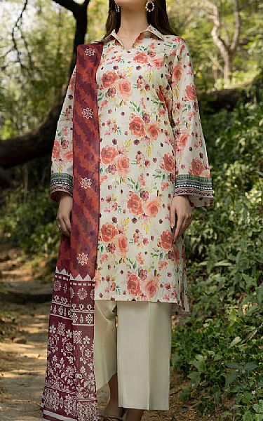 Motifz Cream/Rust Lawn Suit | Pakistani Lawn Dress in USA- Image 1