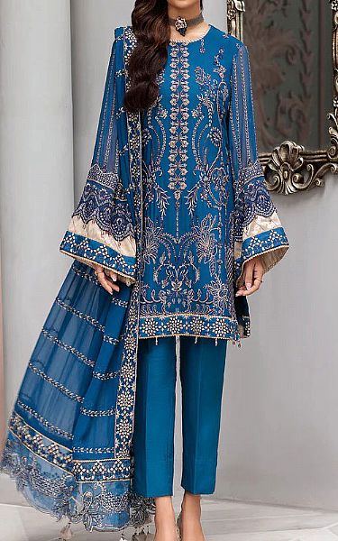 Denim Blue Chiffon Suit | Pakistani Dresses in USA
