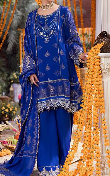Motifz Cobalt Blue Jacquard Suit | Pakistani Dresses in USA- Image 1