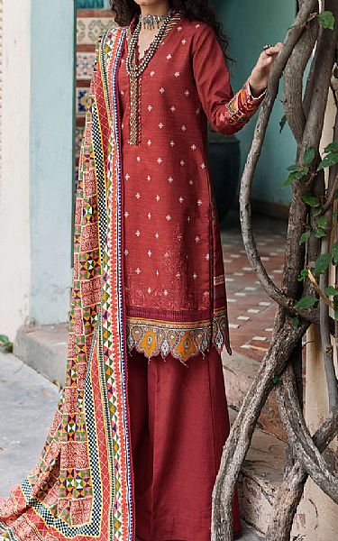 Motifz Neon Red Khaddar Suit | Pakistani Winter Dresses- Image 1