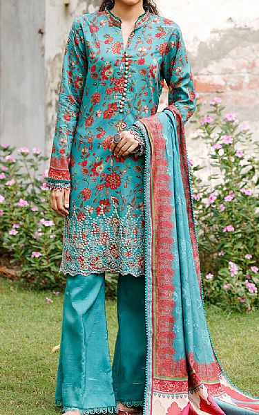 Motifz Turquoise Linen Suit | Pakistani Dresses in USA- Image 1