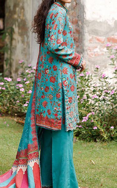 Motifz Turquoise Linen Suit | Pakistani Dresses in USA- Image 2