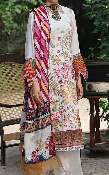 Motifz White Cotton Satin Suit | Pakistani Dresses in USA- Image 1