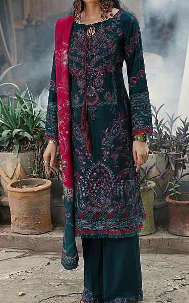 Motifz Teal Cotton Satin Suit | Pakistani Dresses in USA- Image 1