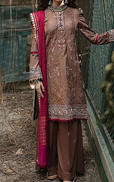Motifz Magenta/Brown Cotton Satin Suit | Pakistani Dresses in USA- Image 1
