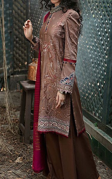 Motifz Magenta/Brown Cotton Satin Suit | Pakistani Dresses in USA- Image 2