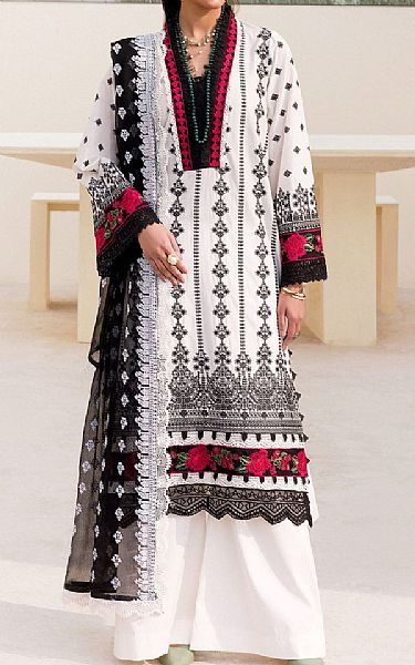 Motifz White/Black Cambric Suit | Pakistani Winter Dresses- Image 1