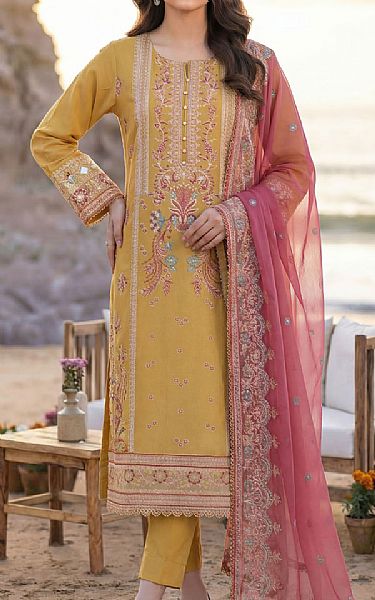 Motifz Mustard Lawn Suit | Pakistani Lawn Dress in USA- Image 1