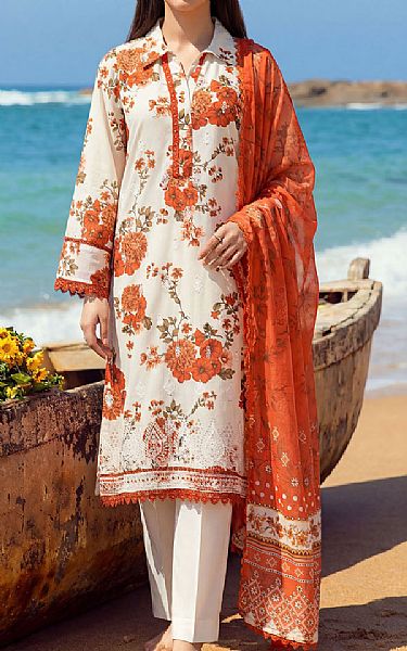 Motifz White/Orange Suit | Pakistani Lawn Dress in USA- Image 1