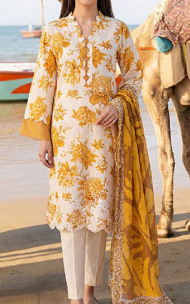 Motifz White/Mustard Lawn Suit | Pakistani Lawn Dress in USA- Image 1
