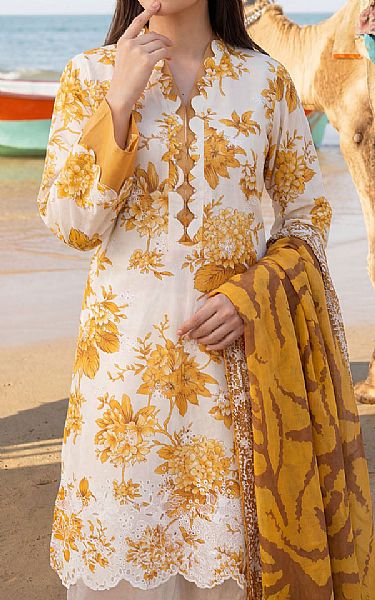 Motifz White/Mustard Lawn Suit | Pakistani Lawn Dress in USA- Image 2